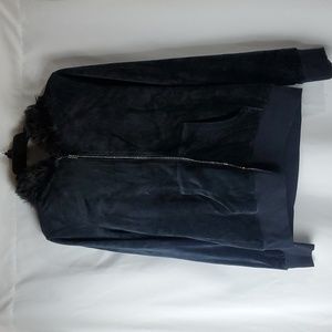 Belldini Black velour rhinestone zipper hooded jacket in size Medium